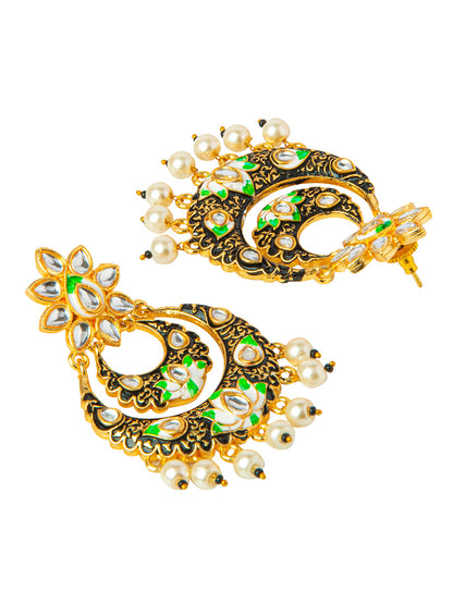 Shining Jewel Handcrafted Gold Plated Designer Traditional Ethnic Meenakari Kundan Chandbali Earrings Women (SJ_1872_BK)