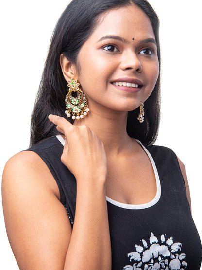 Shining Jewel Handcrafted Gold Plated Designer Traditional Ethnic Meenakari Kundan Chandbali Earrings Women (SJ_1872_BK)