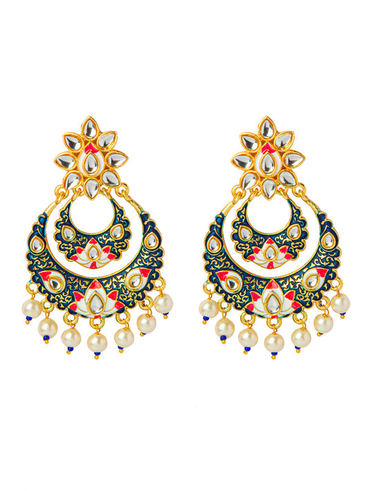 Shining Jewel Handcrafted Gold Plated Designer Traditional Ethnic Meenakari Kundan Chandbali Earrings Women (SJ_1872_BL)
