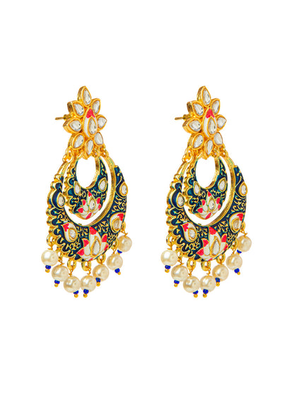 Shining Jewel Handcrafted Gold Plated Designer Traditional Ethnic Meenakari Kundan Chandbali Earrings Women (SJ_1872_BL)