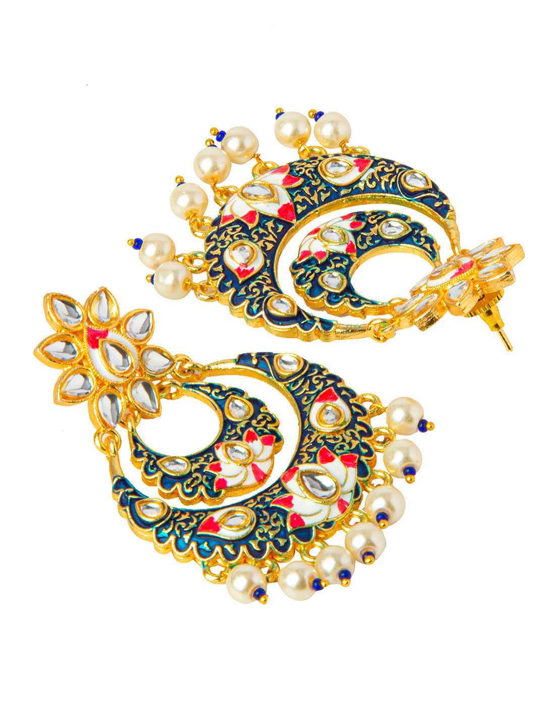 Shining Jewel Handcrafted Gold Plated Designer Traditional Ethnic Meenakari Kundan Chandbali Earrings Women (SJ_1872_BL)