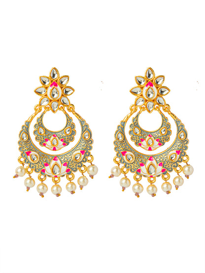 Shining Jewel Handcrafted Gold Plated Designer Traditional Ethnic Meenakari Kundan Chandbali Earrings Women (SJ_1872_GY)