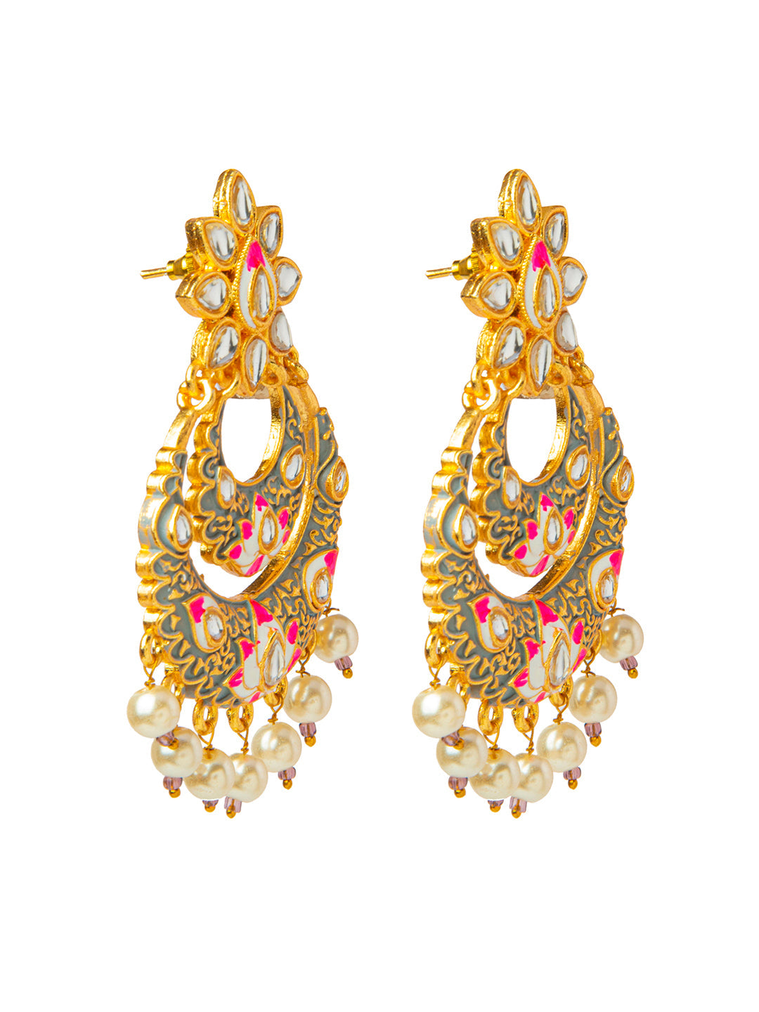 Shining Jewel Handcrafted Gold Plated Designer Traditional Ethnic Meenakari Kundan Chandbali Earrings Women (SJ_1872_GY)