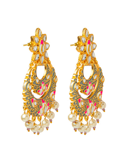 Shining Jewel Handcrafted Gold Plated Designer Traditional Ethnic Meenakari Kundan Chandbali Earrings Women (SJ_1872_GY)