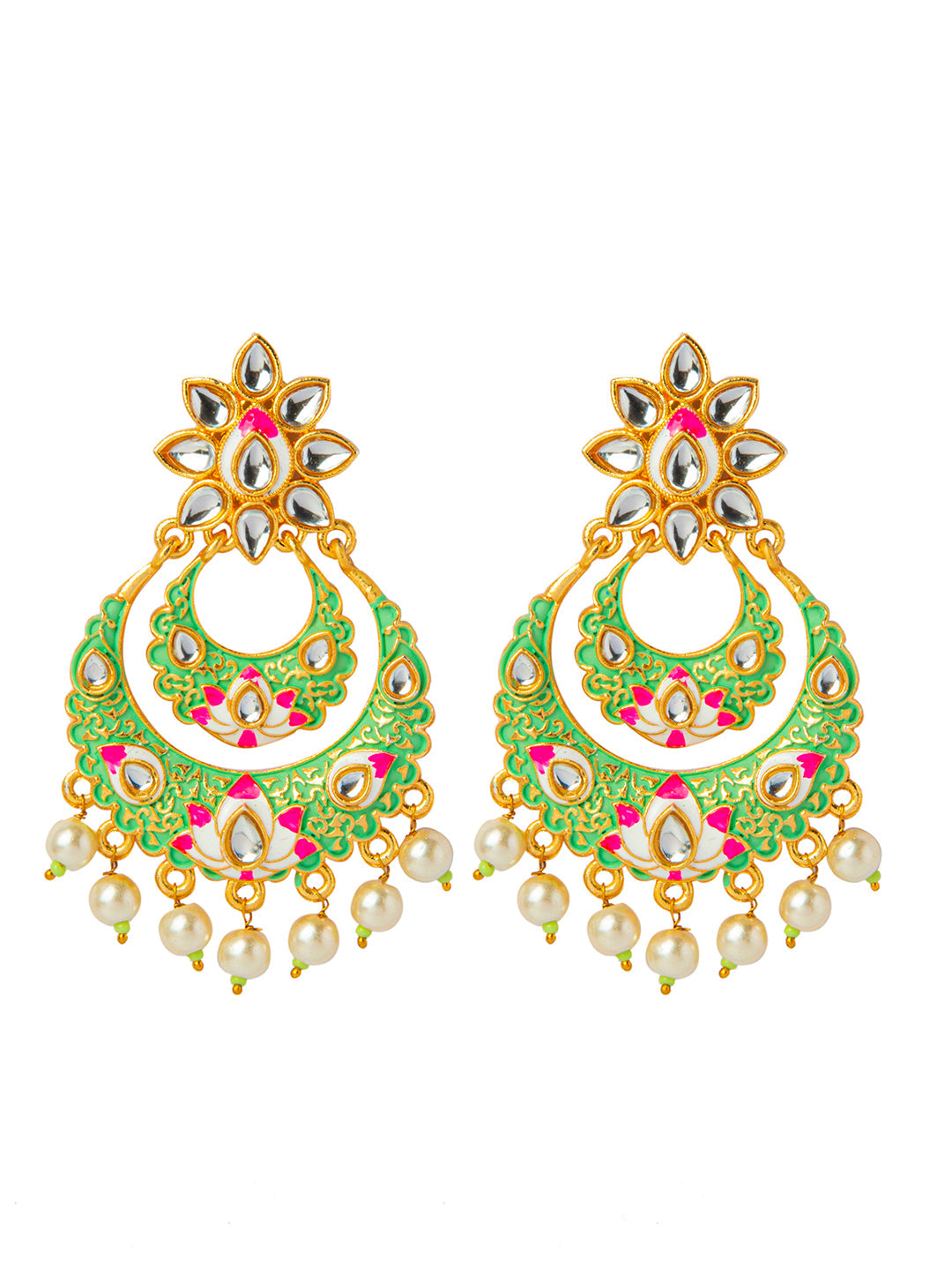 Shining Jewel Handcrafted Gold Plated Designer Traditional Ethnic Meenakari Kundan Chandbali Earrings Women (SJ_1872_G)