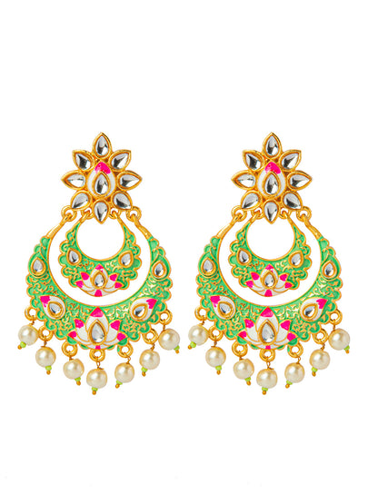 Shining Jewel Handcrafted Gold Plated Designer Traditional Ethnic Meenakari Kundan Chandbali Earrings Women (SJ_1872_G)