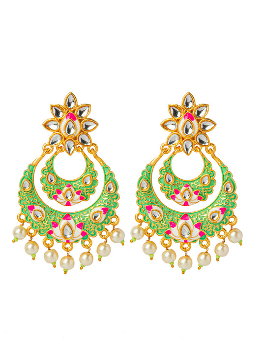 Shining Jewel Handcrafted Gold Plated Designer Traditional Ethnic Meenakari Kundan Chandbali Earrings Women (SJ_1872_G)