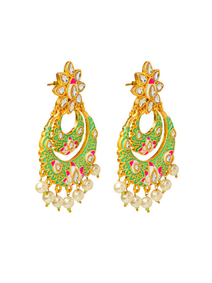 Shining Jewel Handcrafted Gold Plated Designer Traditional Ethnic Meenakari Kundan Chandbali Earrings Women (SJ_1872_G)