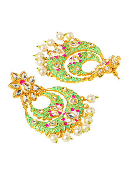 Shining Jewel Handcrafted Gold Plated Designer Traditional Ethnic Meenakari Kundan Chandbali Earrings Women (SJ_1872_G)