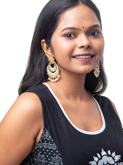 Shining Jewel Handcrafted Gold Plated Designer Traditional Ethnic Meenakari Kundan Chandbali Earrings Women (SJ_1872_G)