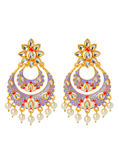 Shining Jewel Handcrafted Gold Plated Designer Traditional Ethnic Meenakari Kundan Chandbali Earrings Women (SJ_1872_PR)