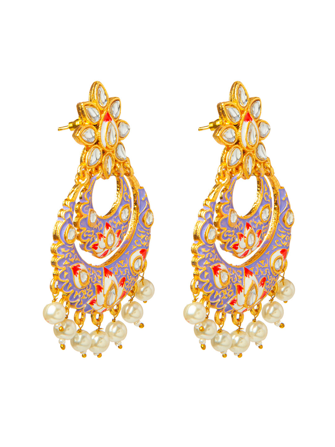 Shining Jewel Handcrafted Gold Plated Designer Traditional Ethnic Meenakari Kundan Chandbali Earrings Women (SJ_1872_PR)