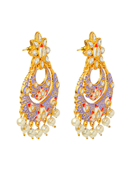 Shining Jewel Handcrafted Gold Plated Designer Traditional Ethnic Meenakari Kundan Chandbali Earrings Women (SJ_1872_PR)