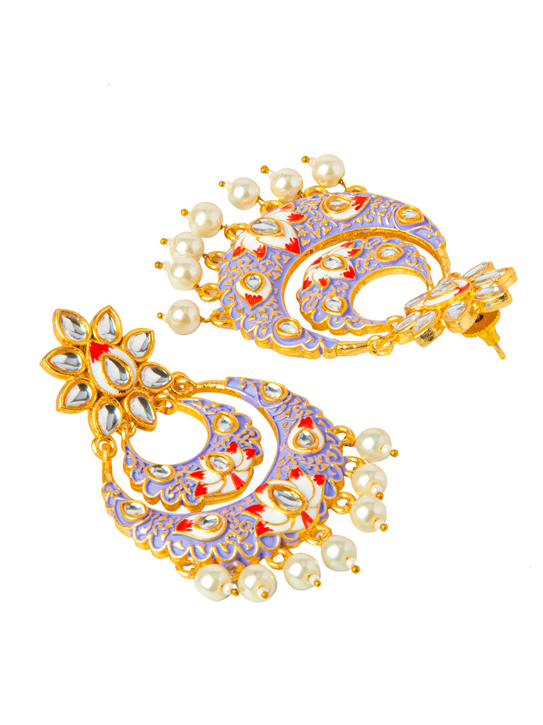 Shining Jewel Handcrafted Gold Plated Designer Traditional Ethnic Meenakari Kundan Chandbali Earrings Women (SJ_1872_PR)