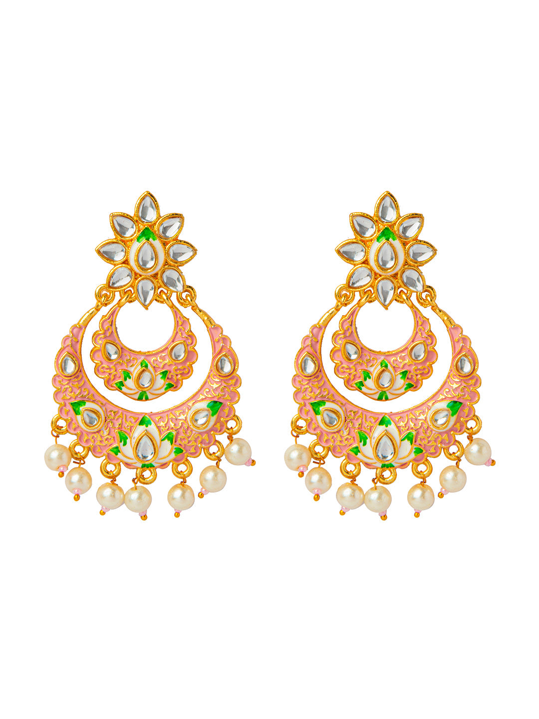 Shining Jewel Handcrafted Gold Plated Designer Traditional Ethnic Meenakari Kundan Chandbali Earrings Women (SJ_1872_P)