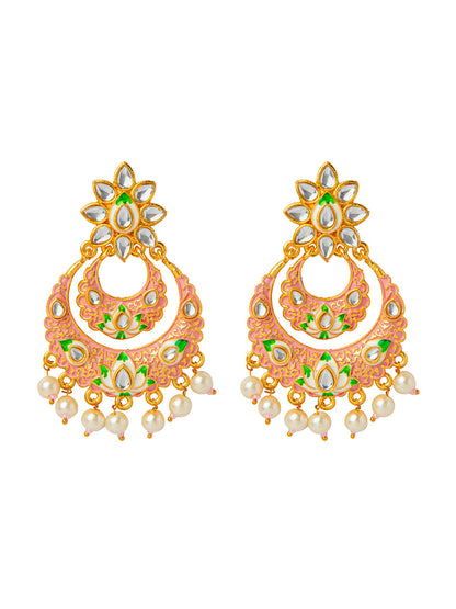 Shining Jewel Handcrafted Gold Plated Designer Traditional Ethnic Meenakari Kundan Chandbali Earrings Women (SJ_1872_P)