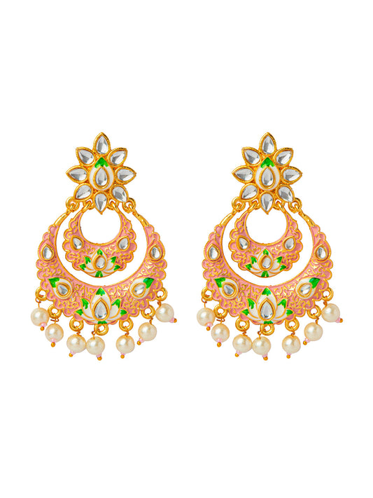 Shining Jewel Handcrafted Gold Plated Designer Traditional Ethnic Meenakari Kundan Chandbali Earrings Women (SJ_1872_P)