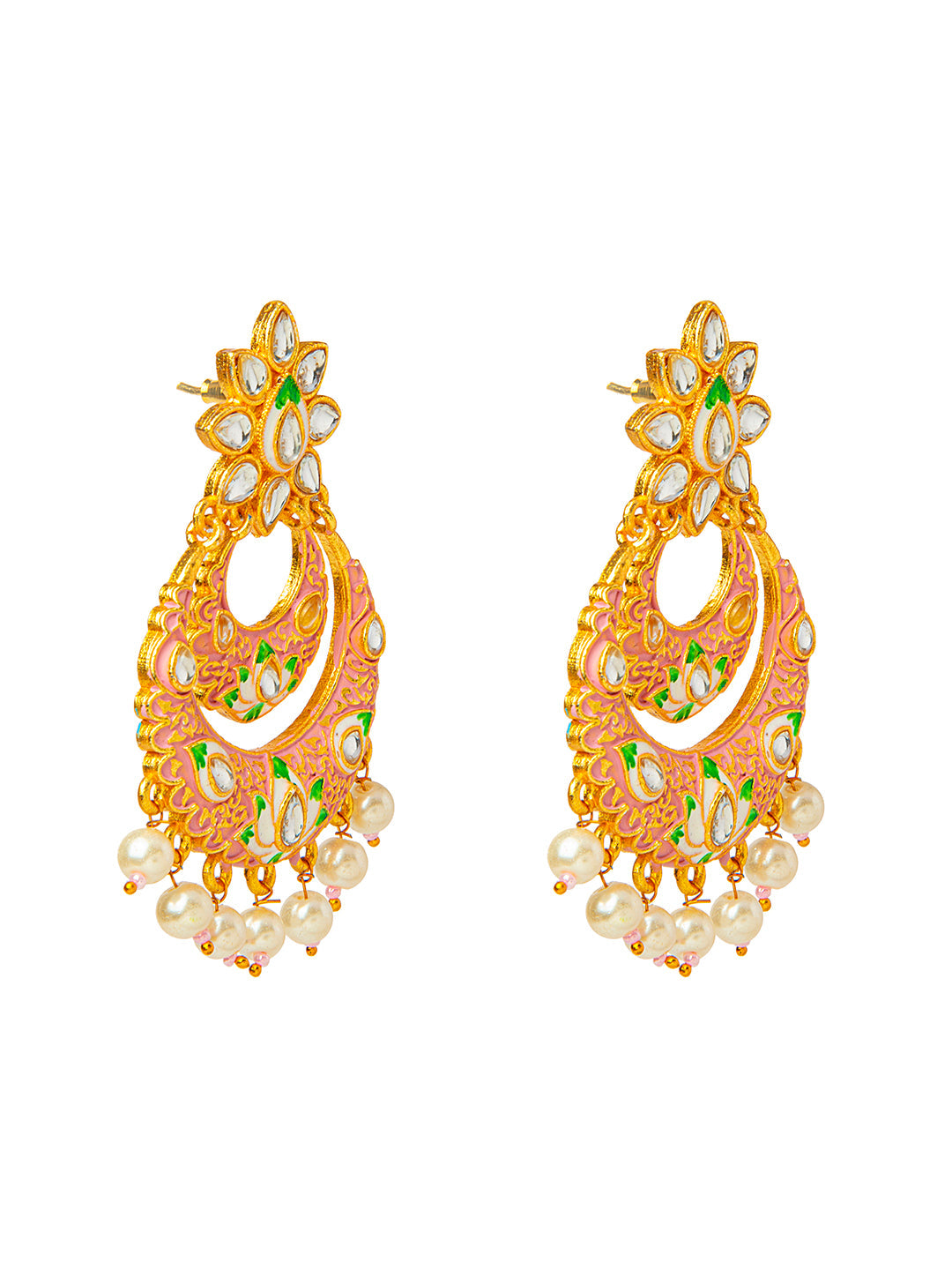 Shining Jewel Handcrafted Gold Plated Designer Traditional Ethnic Meenakari Kundan Chandbali Earrings Women (SJ_1872_P)