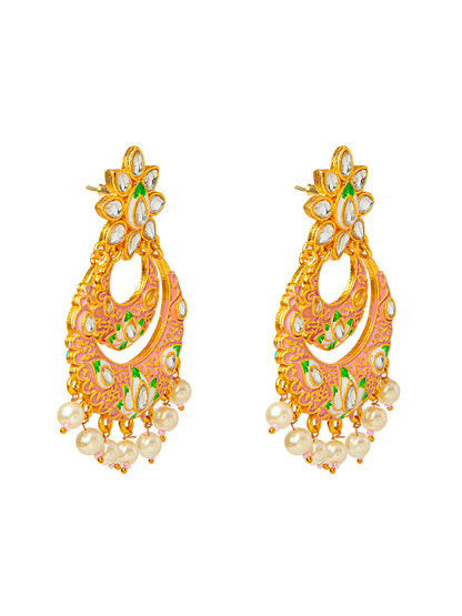 Shining Jewel Handcrafted Gold Plated Designer Traditional Ethnic Meenakari Kundan Chandbali Earrings Women (SJ_1872_P)