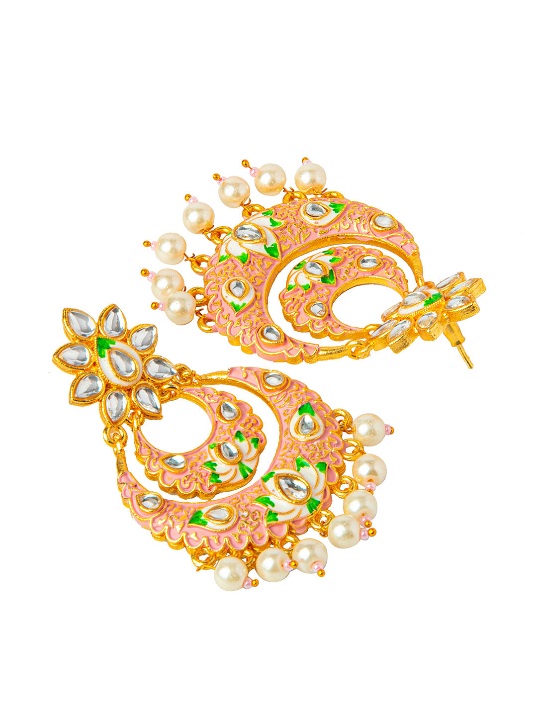 Shining Jewel Handcrafted Gold Plated Designer Traditional Ethnic Meenakari Kundan Chandbali Earrings Women (SJ_1872_P)