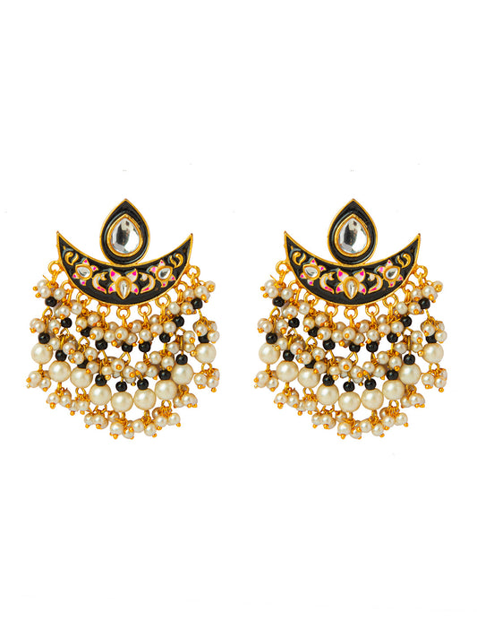 Shining Jewel Handcrafted Gold Plated Designer Traditional Ethnic Meenakari Kundan Chandbali Earrings Women (SJ_1873_BK)