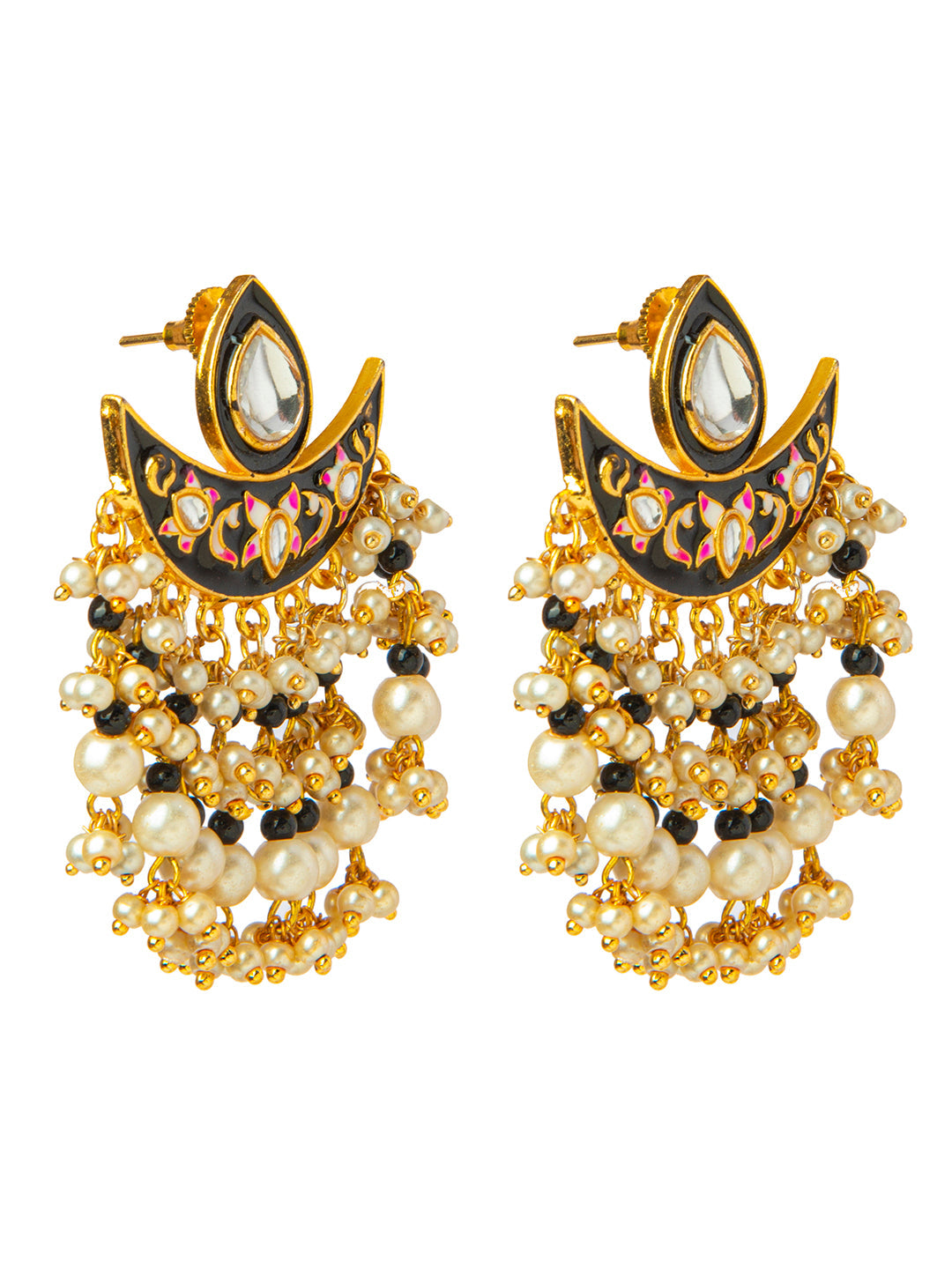 Shining Jewel Handcrafted Gold Plated Designer Traditional Ethnic Meenakari Kundan Chandbali Earrings Women (SJ_1873_BK)