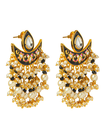 Shining Jewel Handcrafted Gold Plated Designer Traditional Ethnic Meenakari Kundan Chandbali Earrings Women (SJ_1873_BK)