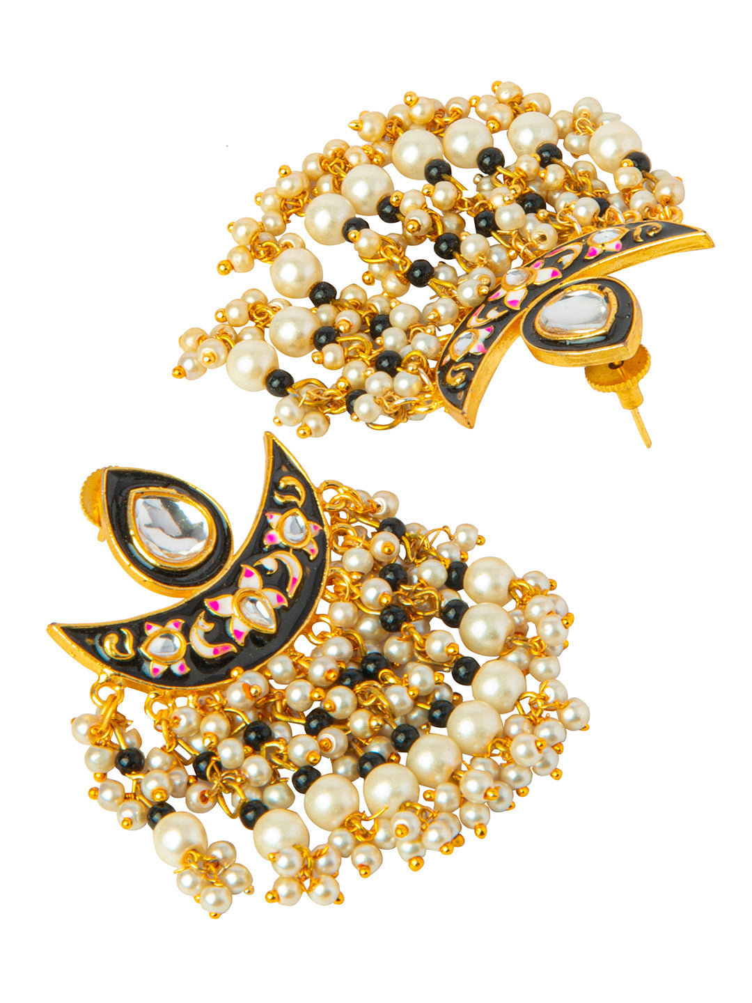 Shining Jewel Handcrafted Gold Plated Designer Traditional Ethnic Meenakari Kundan Chandbali Earrings Women (SJ_1873_BK)