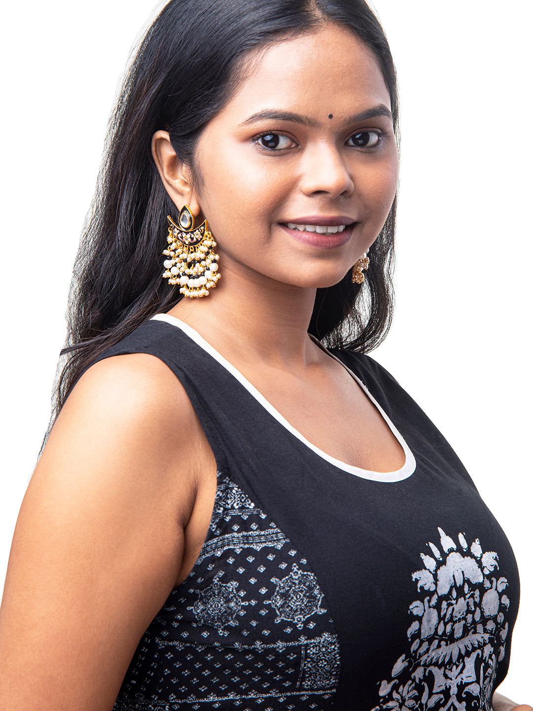 Shining Jewel Handcrafted Gold Plated Designer Traditional Ethnic Meenakari Kundan Chandbali Earrings Women (SJ_1873_BK)