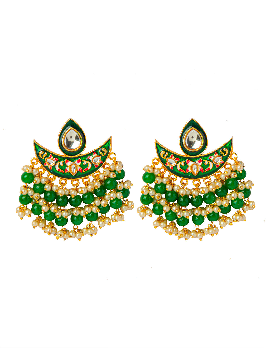 Shining Jewel Handcrafted Gold Plated Designer Traditional Ethnic Meenakari Kundan Chandbali Earrings Women (SJ_1873_DG)