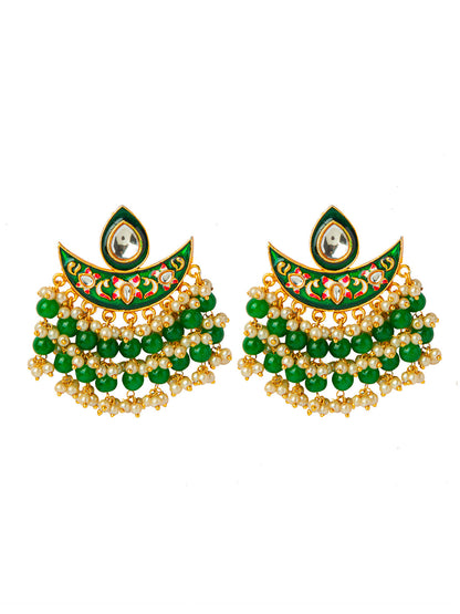Shining Jewel Handcrafted Gold Plated Designer Traditional Ethnic Meenakari Kundan Chandbali Earrings Women (SJ_1873_DG)