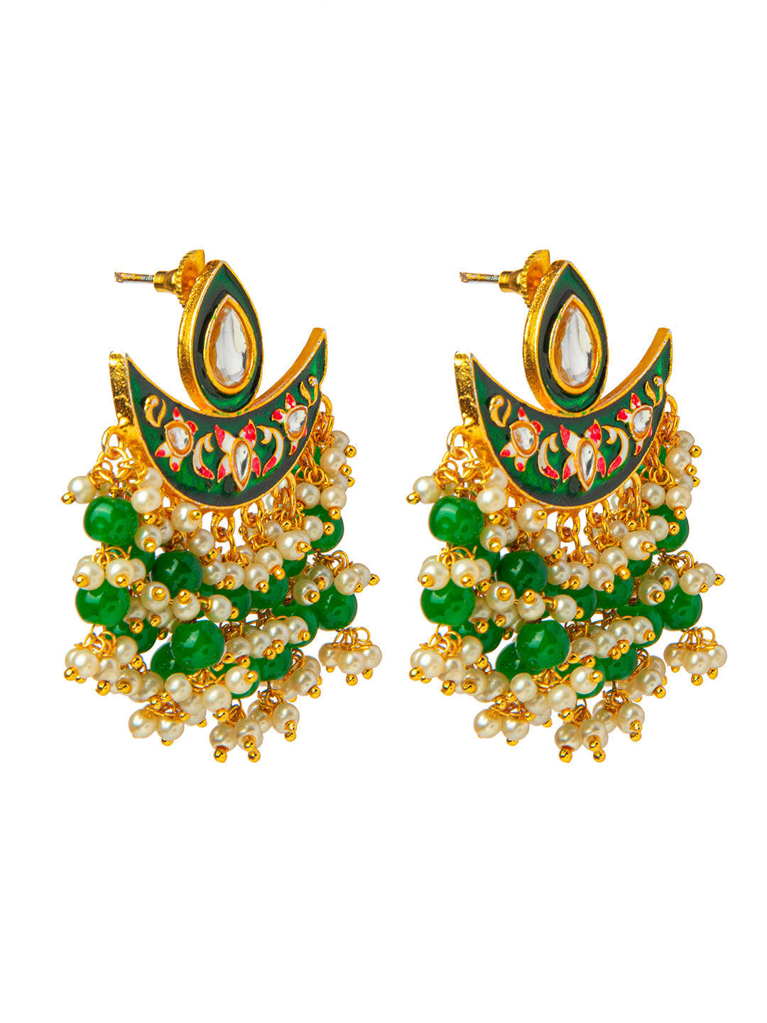 Shining Jewel Handcrafted Gold Plated Designer Traditional Ethnic Meenakari Kundan Chandbali Earrings Women (SJ_1873_DG)