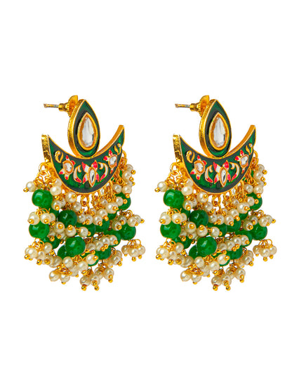 Shining Jewel Handcrafted Gold Plated Designer Traditional Ethnic Meenakari Kundan Chandbali Earrings Women (SJ_1873_DG)