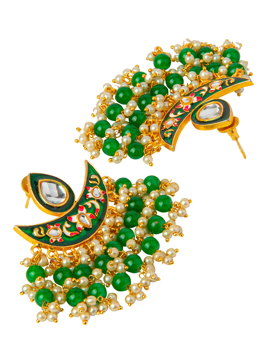 Shining Jewel Handcrafted Gold Plated Designer Traditional Ethnic Meenakari Kundan Chandbali Earrings Women (SJ_1873_DG)