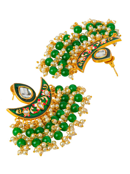 Shining Jewel Handcrafted Gold Plated Designer Traditional Ethnic Meenakari Kundan Chandbali Earrings Women (SJ_1873_DG)