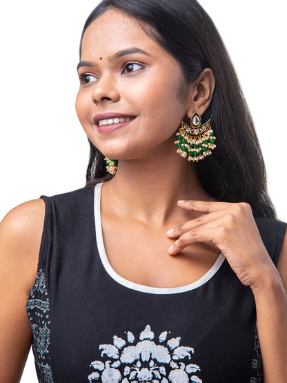 Shining Jewel Handcrafted Gold Plated Designer Traditional Ethnic Meenakari Kundan Chandbali Earrings Women (SJ_1873_DG)
