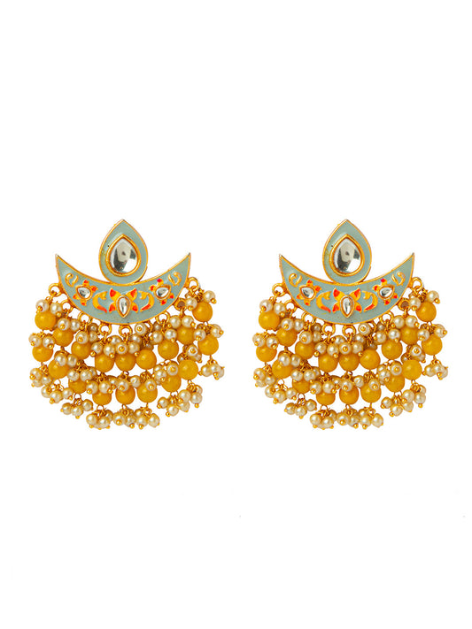 Shining Jewel Handcrafted Gold Plated Designer Traditional Ethnic Meenakari Kundan Chandbali Earrings Women (SJ_1873_GY)