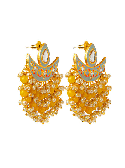 Shining Jewel Handcrafted Gold Plated Designer Traditional Ethnic Meenakari Kundan Chandbali Earrings Women (SJ_1873_GY)