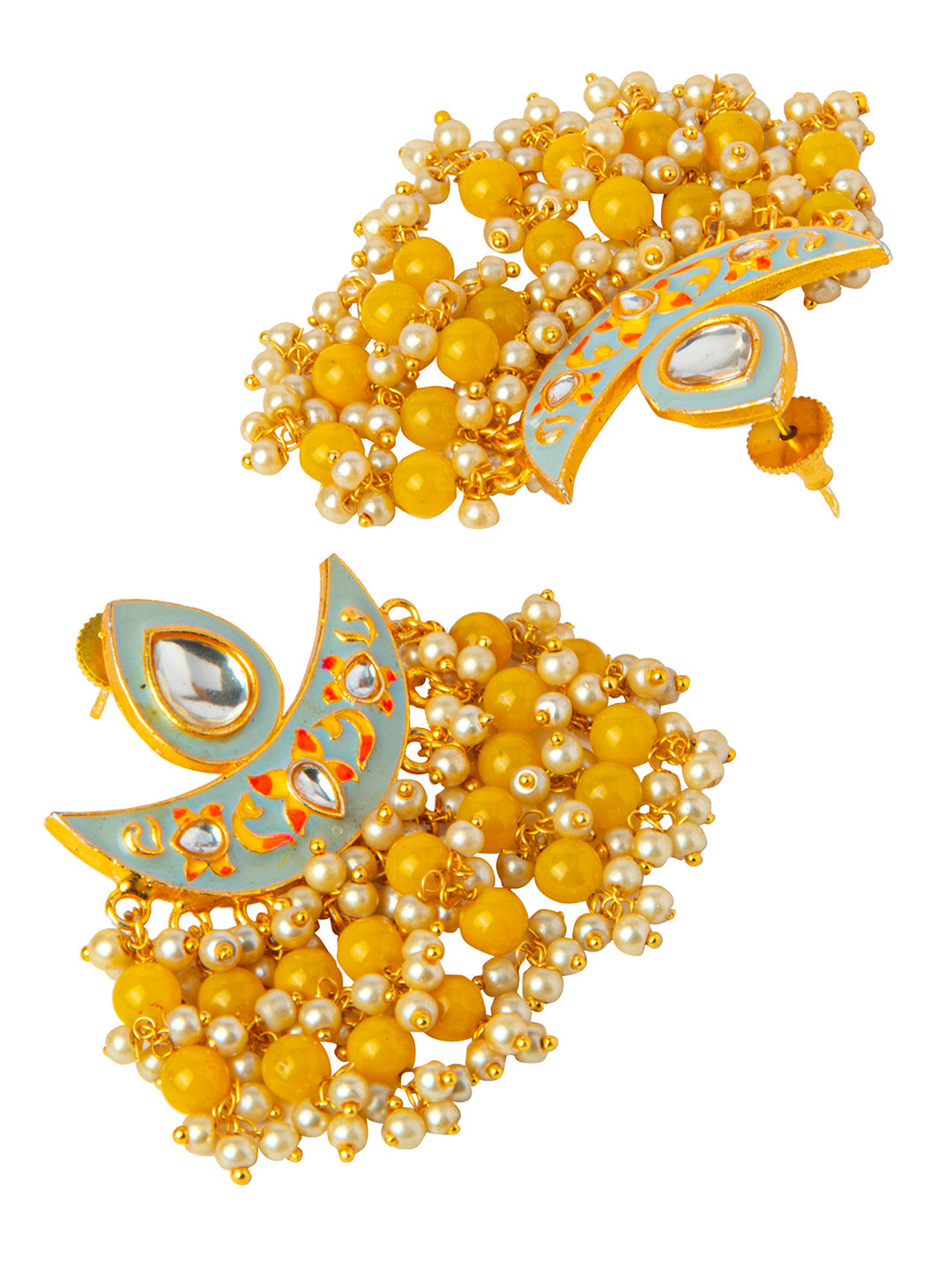 Shining Jewel Handcrafted Gold Plated Designer Traditional Ethnic Meenakari Kundan Chandbali Earrings Women (SJ_1873_GY)