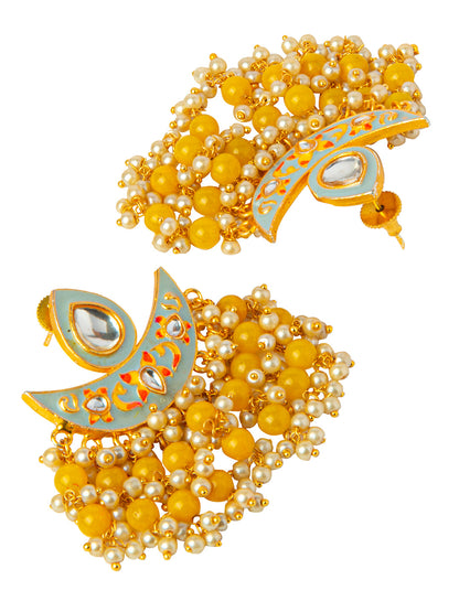 Shining Jewel Handcrafted Gold Plated Designer Traditional Ethnic Meenakari Kundan Chandbali Earrings Women (SJ_1873_GY)