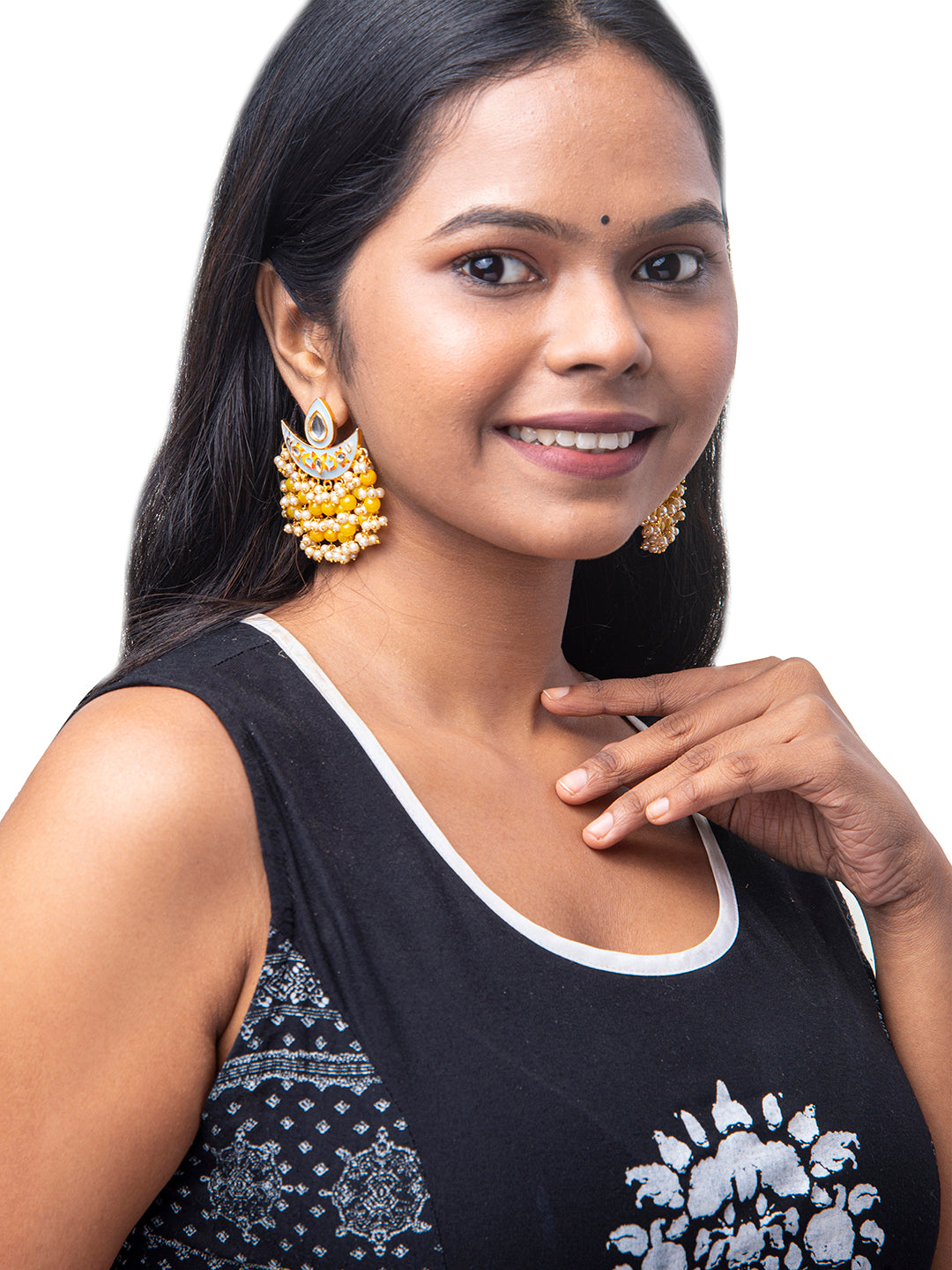 Shining Jewel Handcrafted Gold Plated Designer Traditional Ethnic Meenakari Kundan Chandbali Earrings Women (SJ_1873_GY)