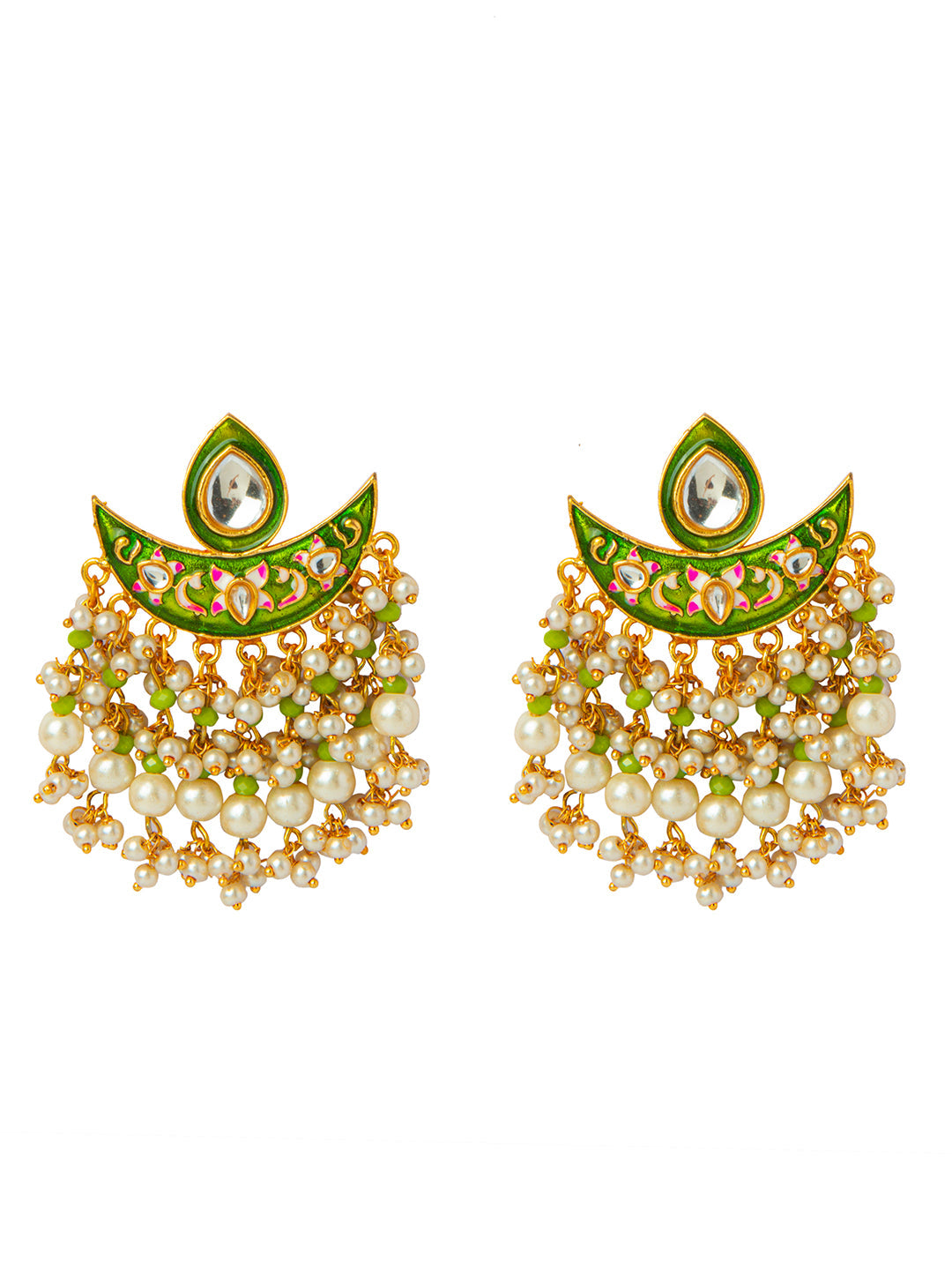 Shining Jewel Handcrafted Gold Plated Designer Traditional Ethnic Meenakari Kundan Chandbali Earrings Women (SJ_1873_G)