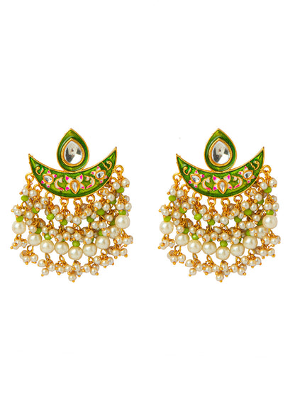 Shining Jewel Handcrafted Gold Plated Designer Traditional Ethnic Meenakari Kundan Chandbali Earrings Women (SJ_1873_G)