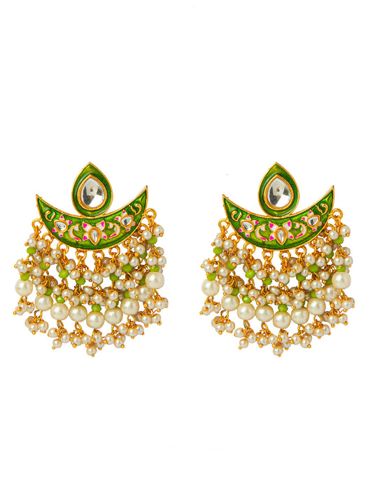 Shining Jewel Handcrafted Gold Plated Designer Traditional Ethnic Meenakari Kundan Chandbali Earrings Women (SJ_1873_G)