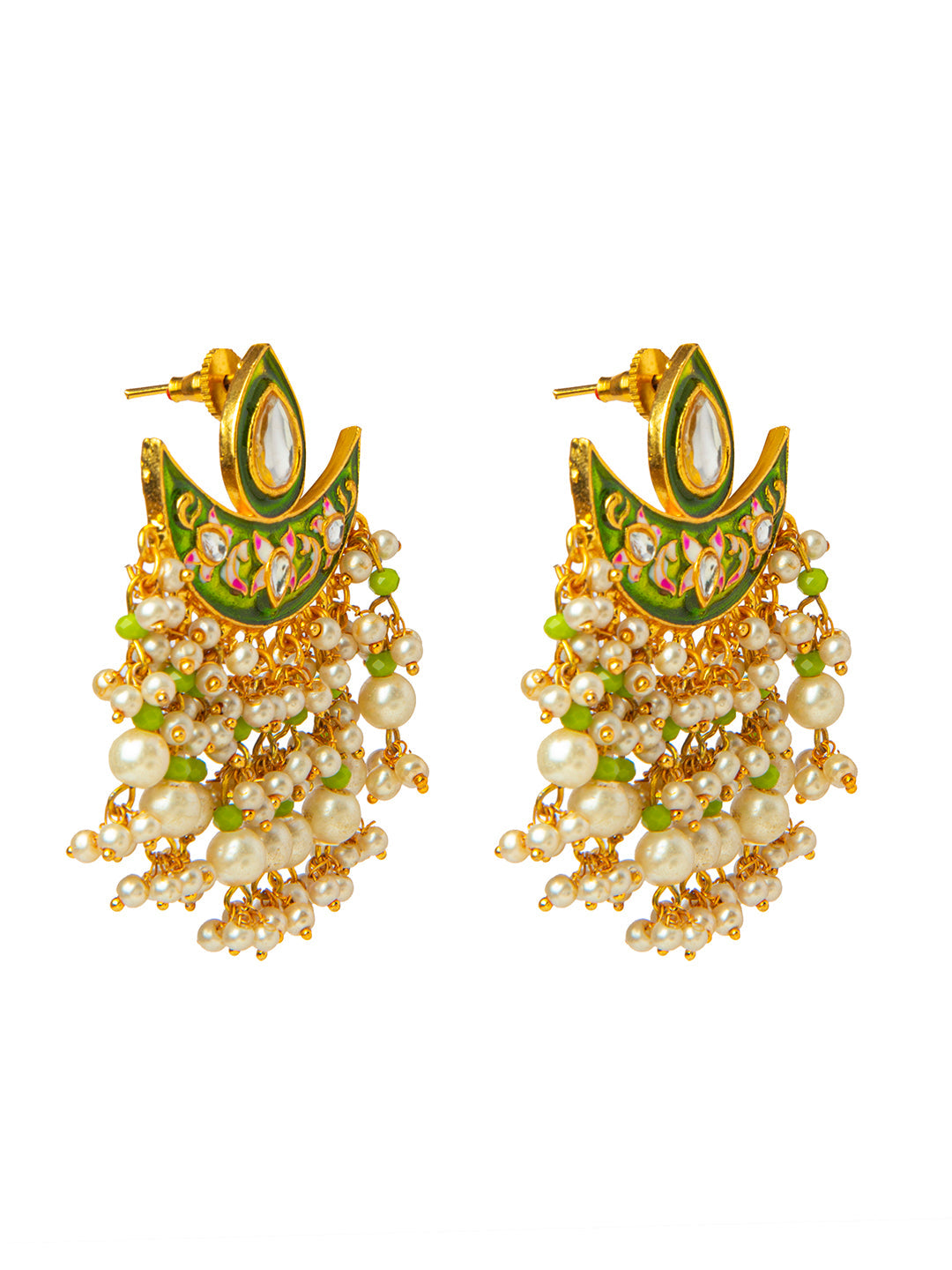 Shining Jewel Handcrafted Gold Plated Designer Traditional Ethnic Meenakari Kundan Chandbali Earrings Women (SJ_1873_G)