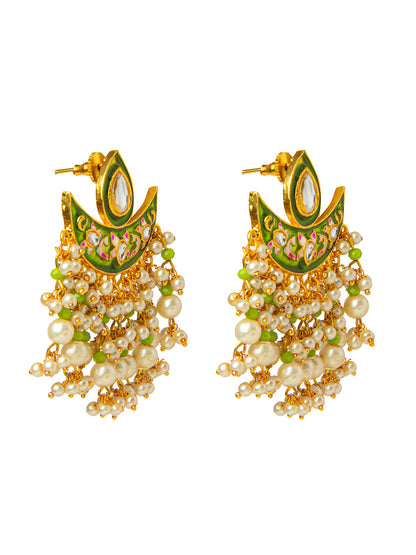 Shining Jewel Handcrafted Gold Plated Designer Traditional Ethnic Meenakari Kundan Chandbali Earrings Women (SJ_1873_G)
