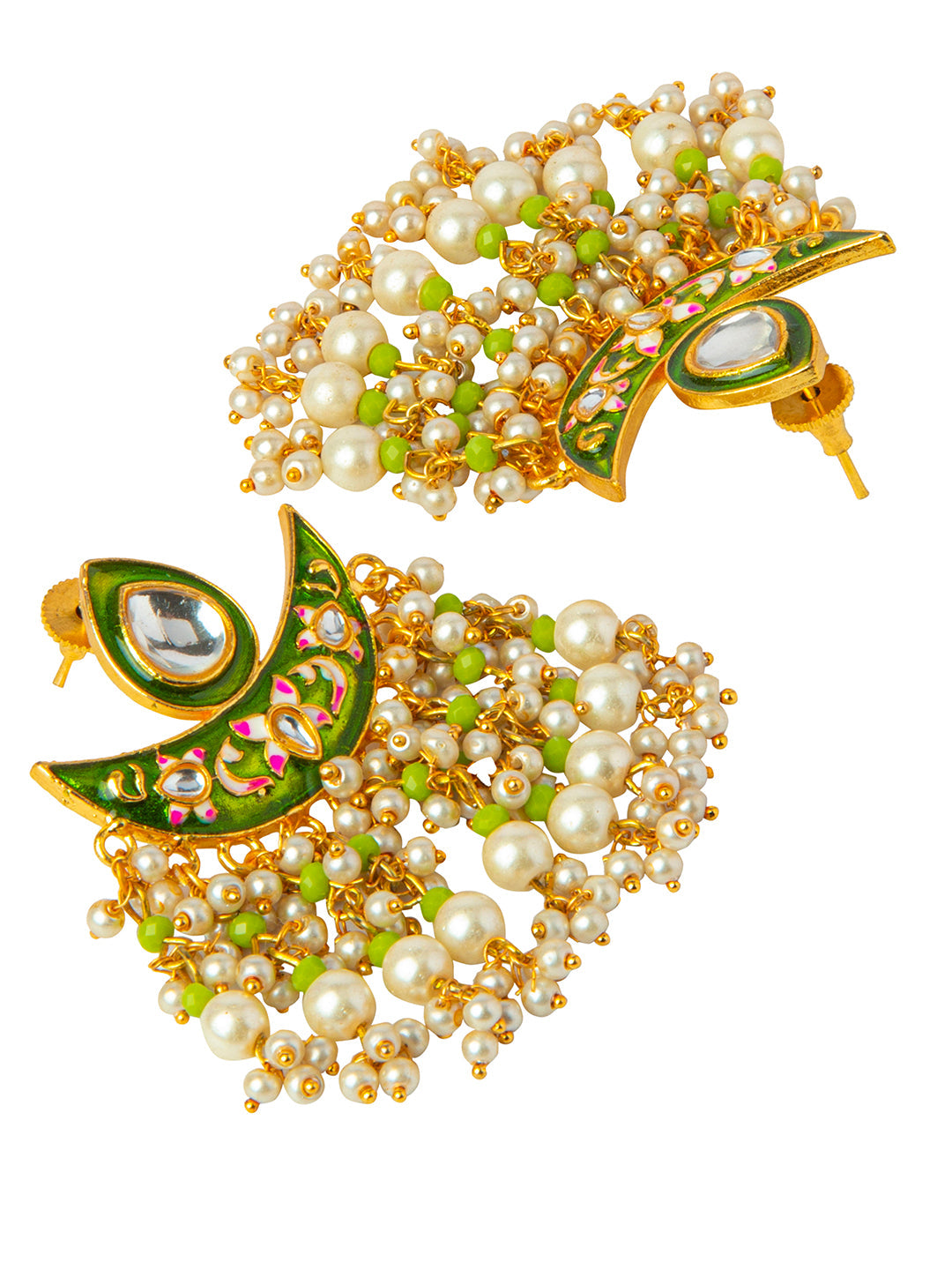 Shining Jewel Handcrafted Gold Plated Designer Traditional Ethnic Meenakari Kundan Chandbali Earrings Women (SJ_1873_G)