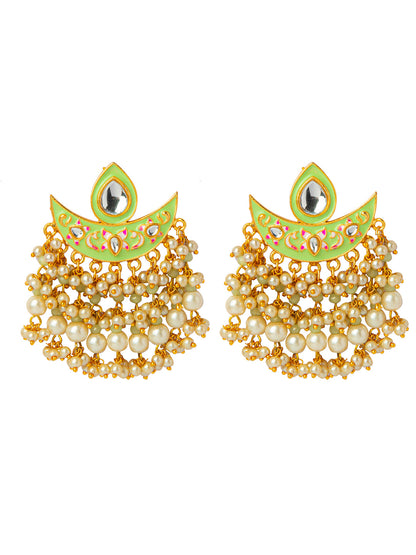 Shining Jewel Handcrafted Gold Plated Designer Traditional Ethnic Meenakari Kundan Chandbali Earrings Women (SJ_1873_LG)