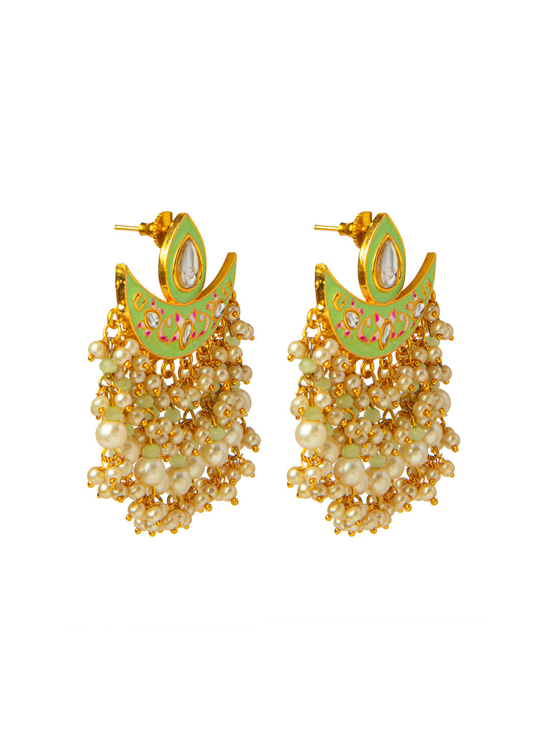 Shining Jewel Handcrafted Gold Plated Designer Traditional Ethnic Meenakari Kundan Chandbali Earrings Women (SJ_1873_LG)