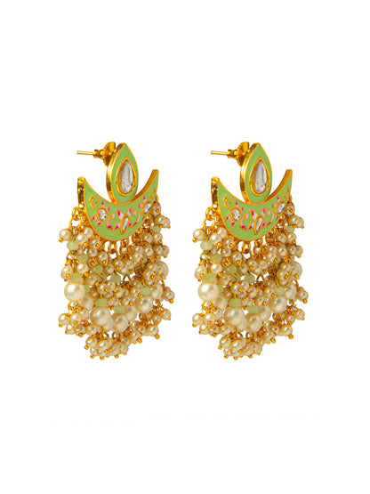 Shining Jewel Handcrafted Gold Plated Designer Traditional Ethnic Meenakari Kundan Chandbali Earrings Women (SJ_1873_LG)